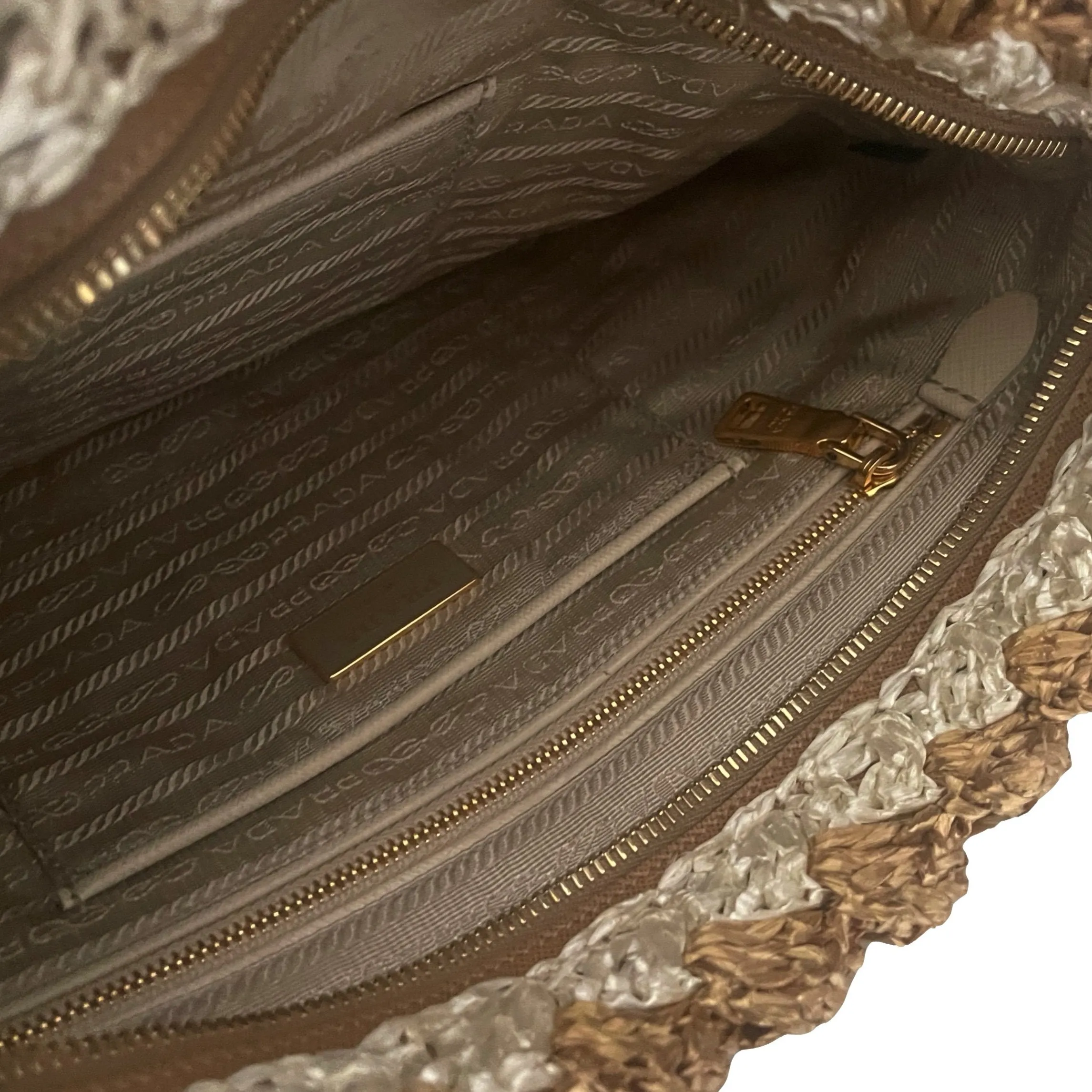 Prada Gold Raffia Woven Clutch