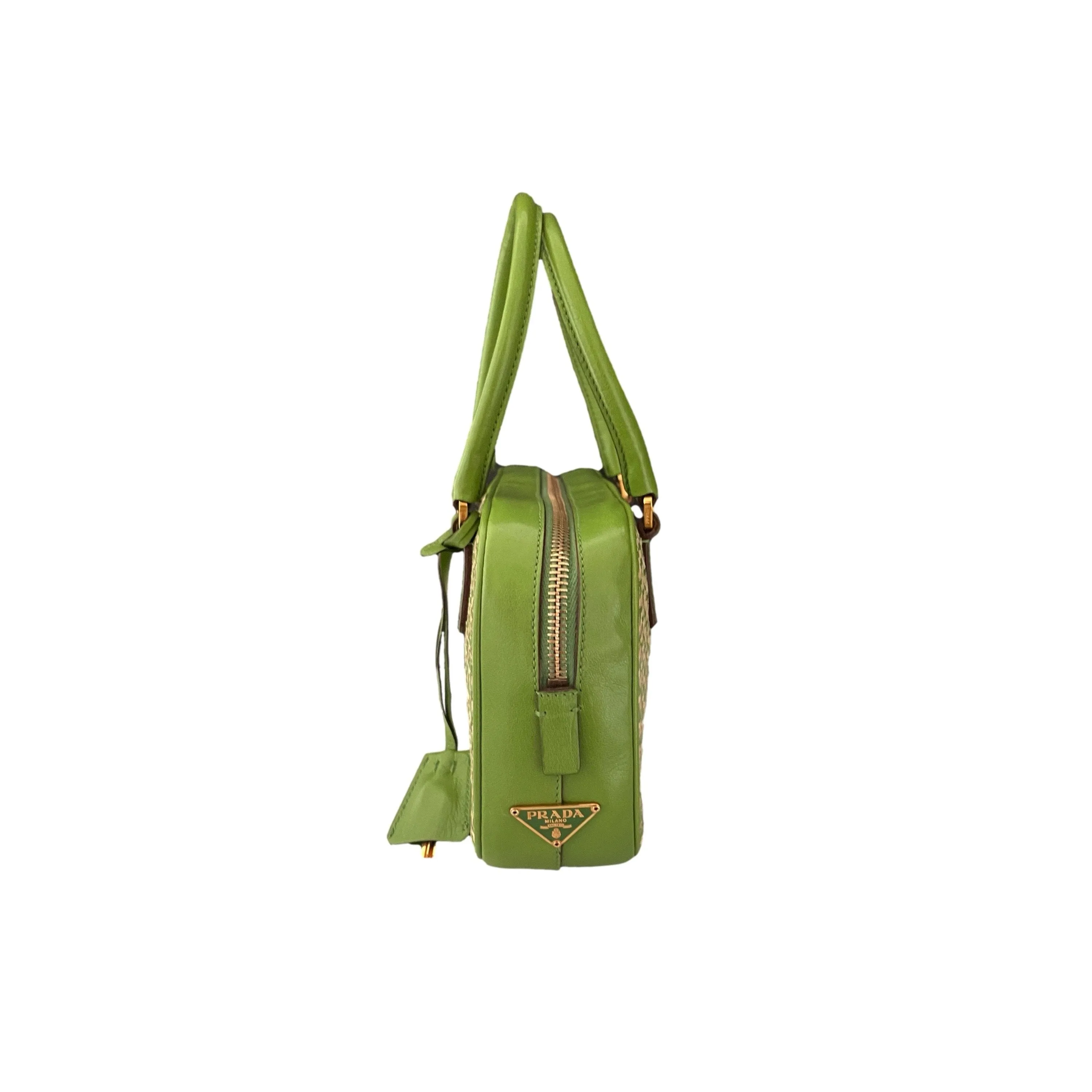 Prada Green Woven Mini Top Handle