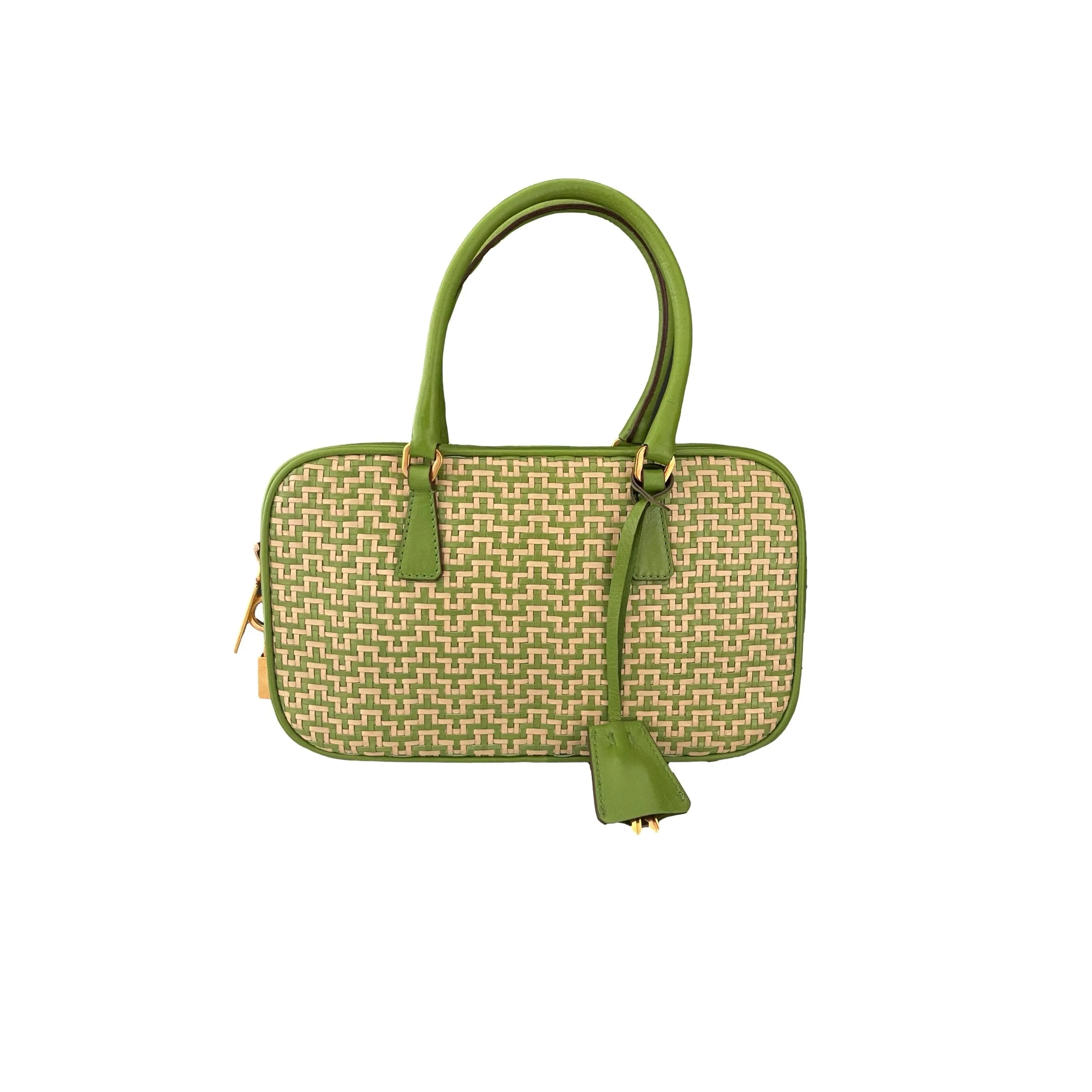 Prada Green Woven Mini Top Handle