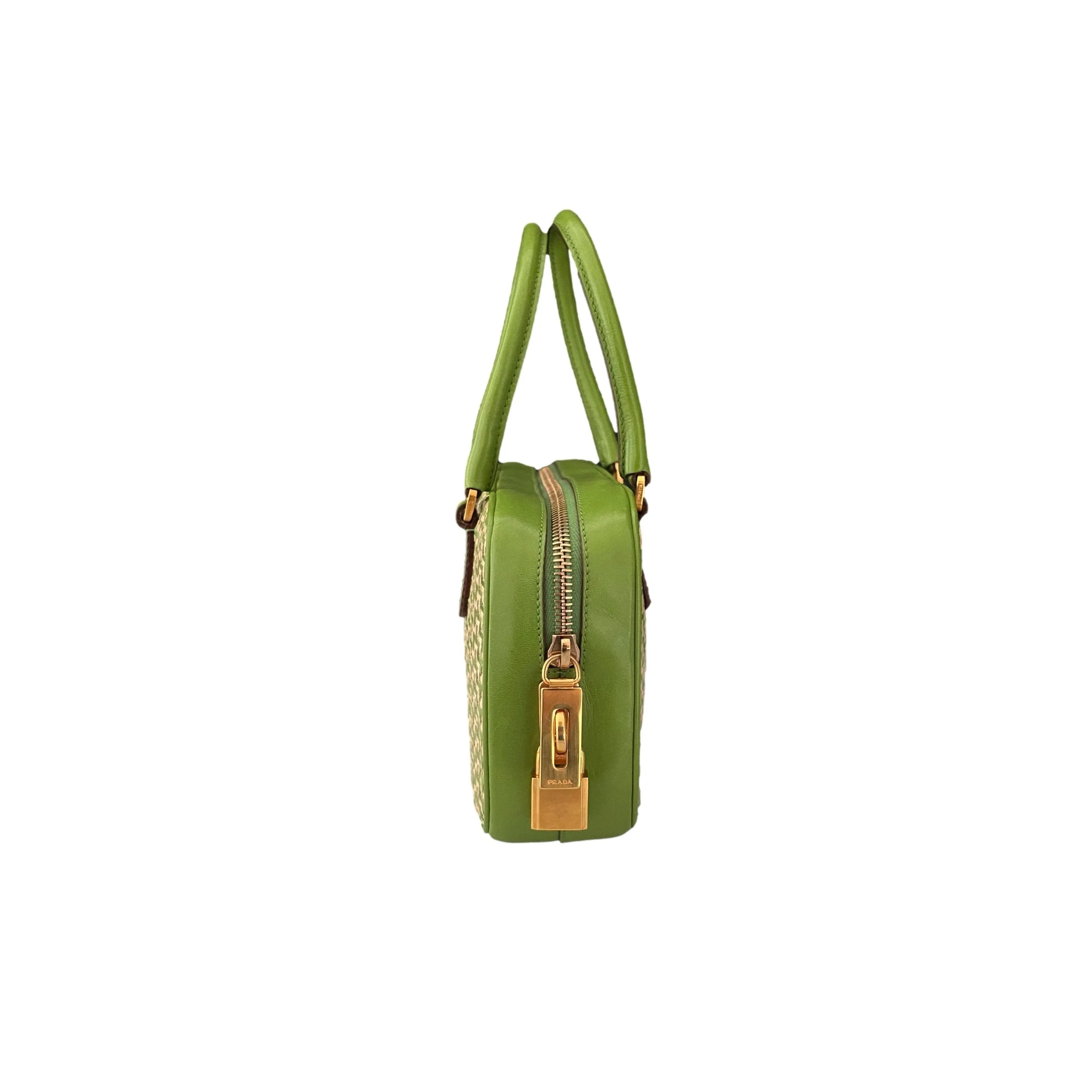 Prada Green Woven Mini Top Handle