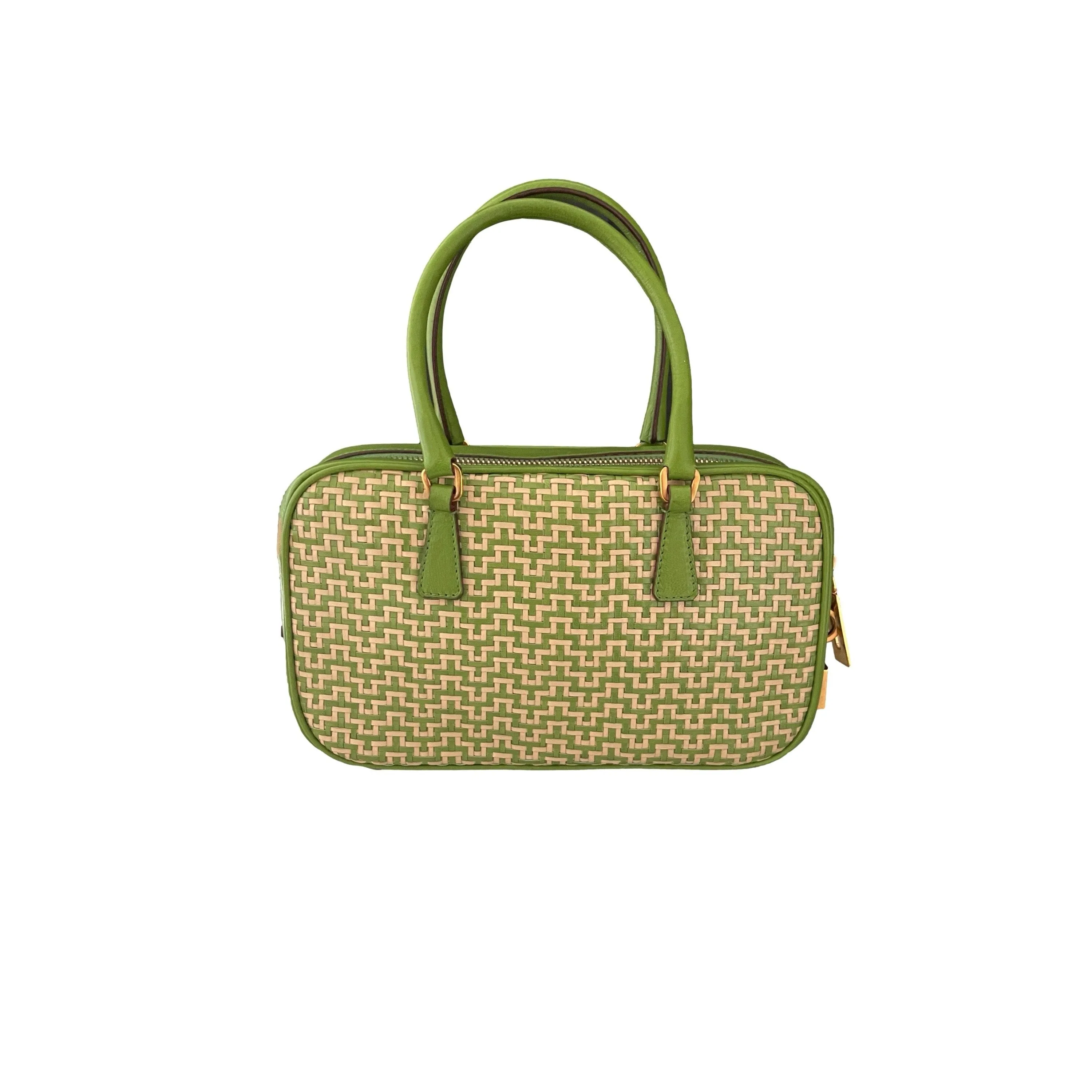 Prada Green Woven Mini Top Handle