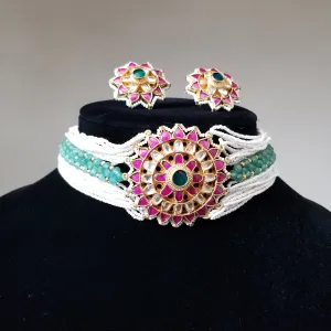 Premium Pearl Choker Kundan Set With Gold Finish