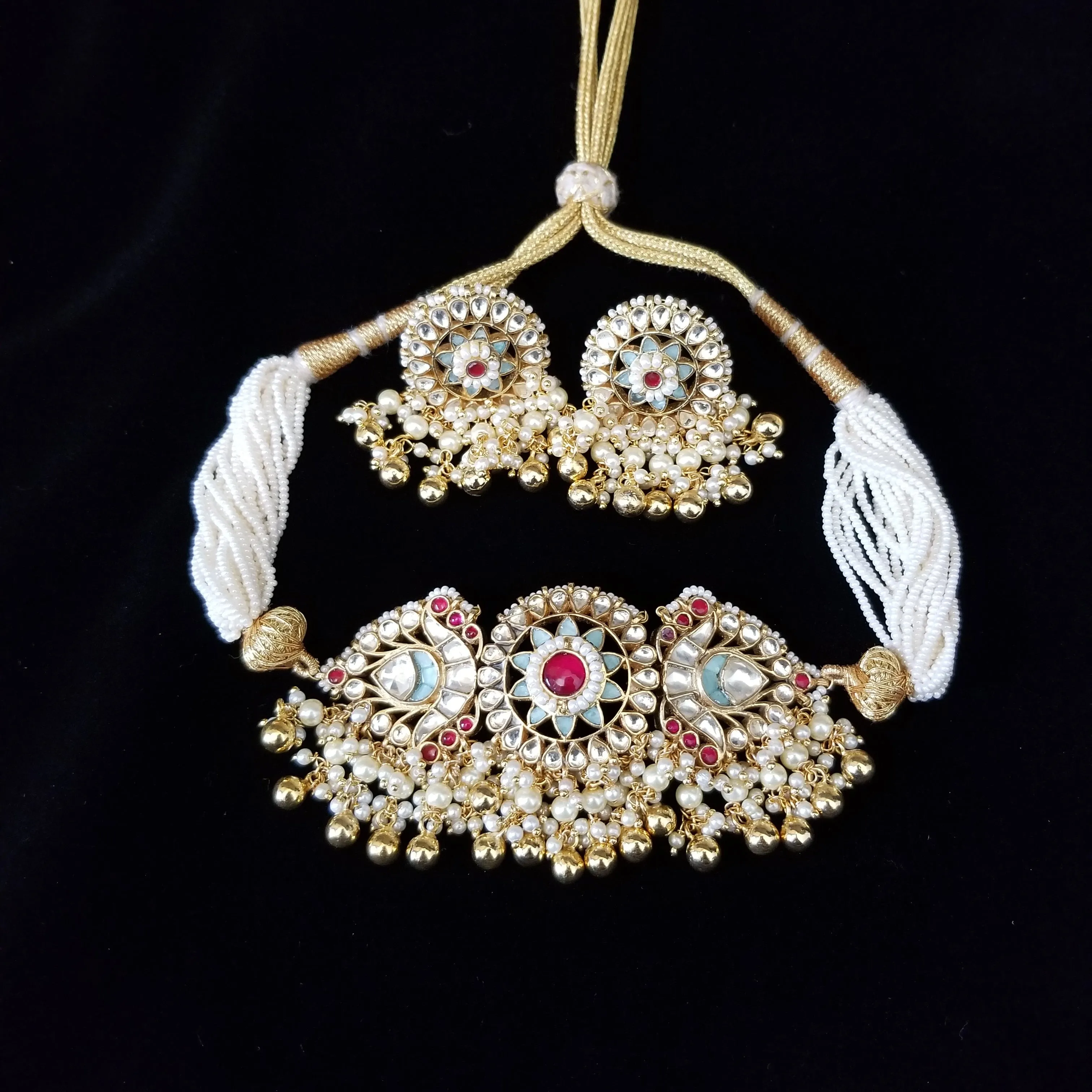 Premium Pearl Choker Kundan Set
