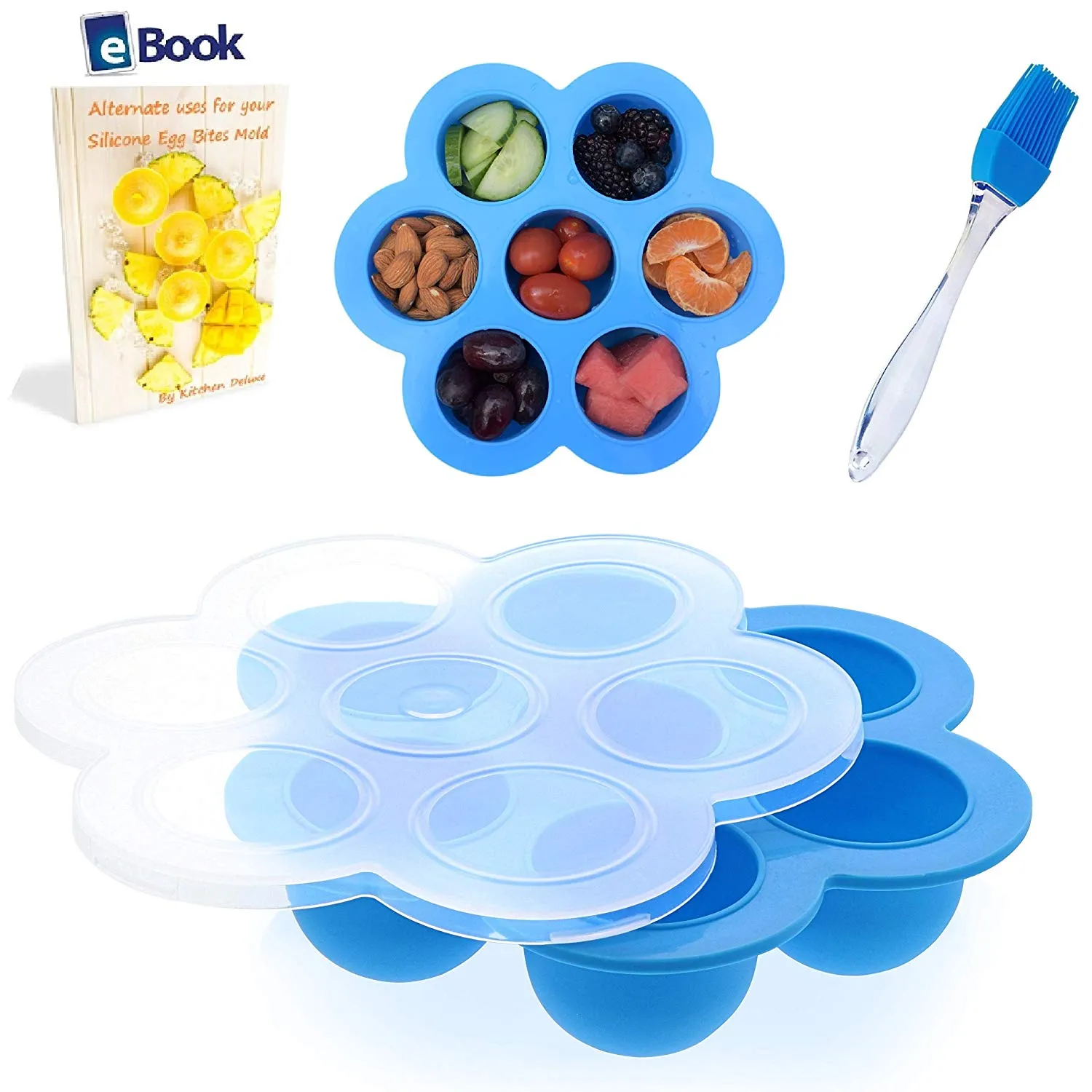 PREMIUM Silicone Egg Bites Molds - BEST Bundle - Fits Instant Pot Pressure Cooker 5, 6 Qt & 8 Quart - BONUS Accessories - Pastry Brush   eBook - Sous Vide Eggs Poacher - Freezer Tray - For Instapot