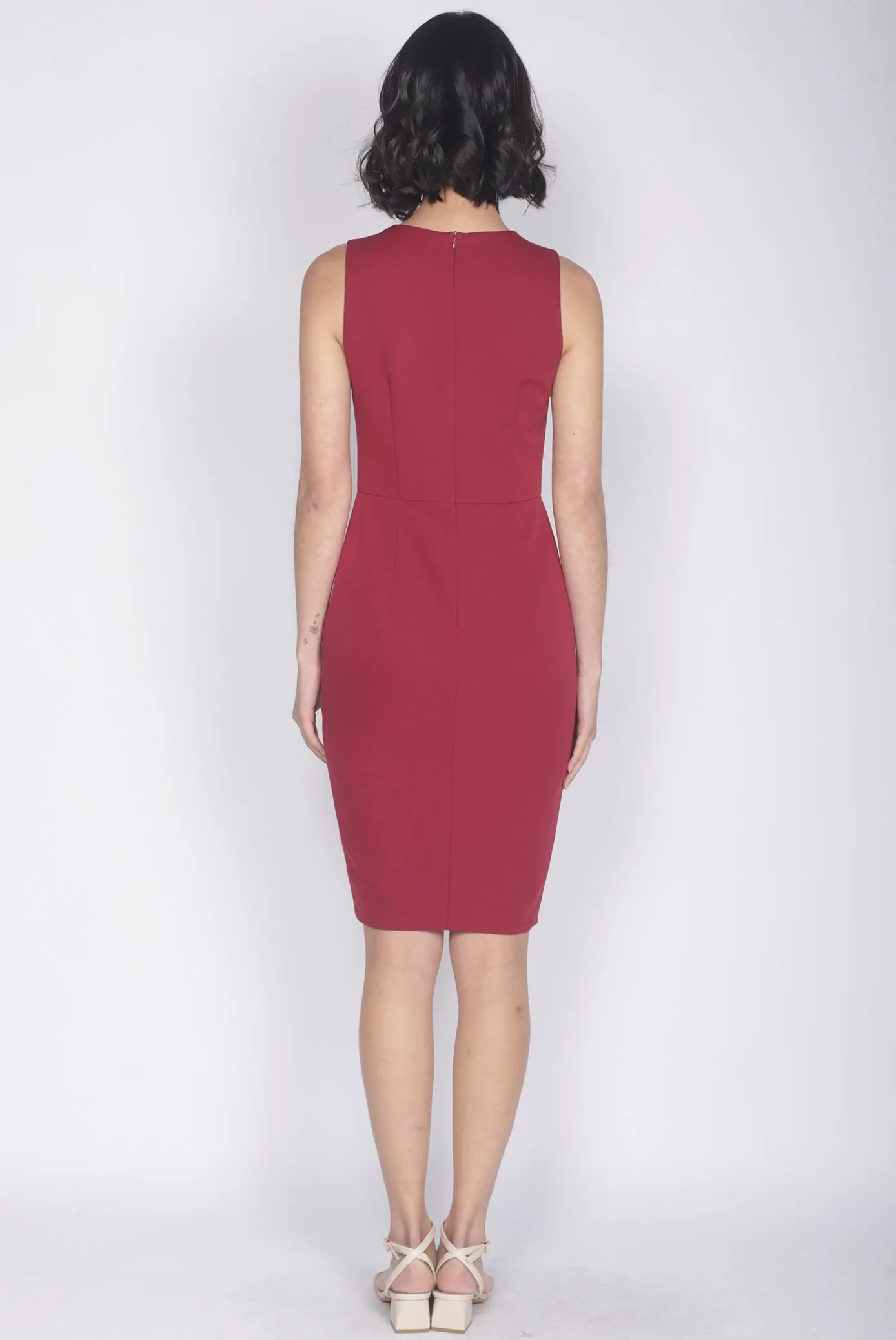 *Premium* Tulisa Removable Oriental Collar Obi Belt Dress In Wine Red