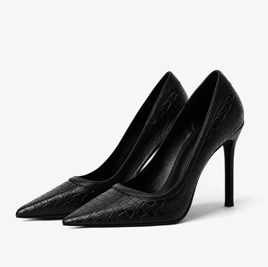 Printed Leather Pointy Heels For Small Feet GS371