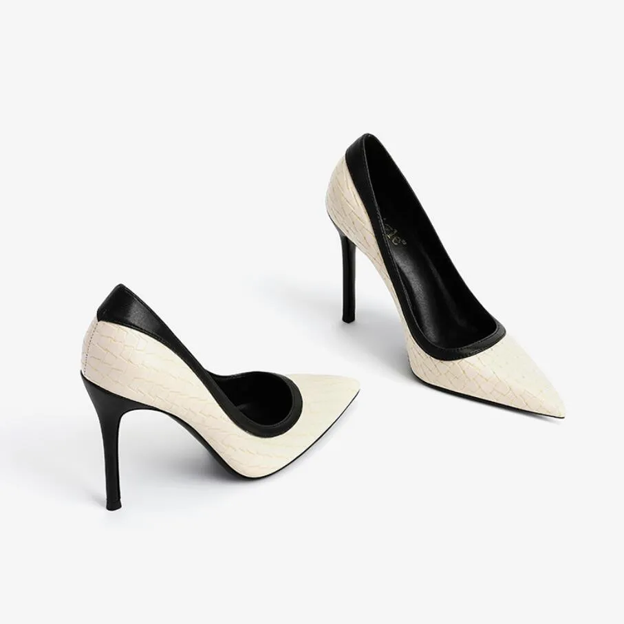 Printed Leather Pointy Heels For Small Feet GS371