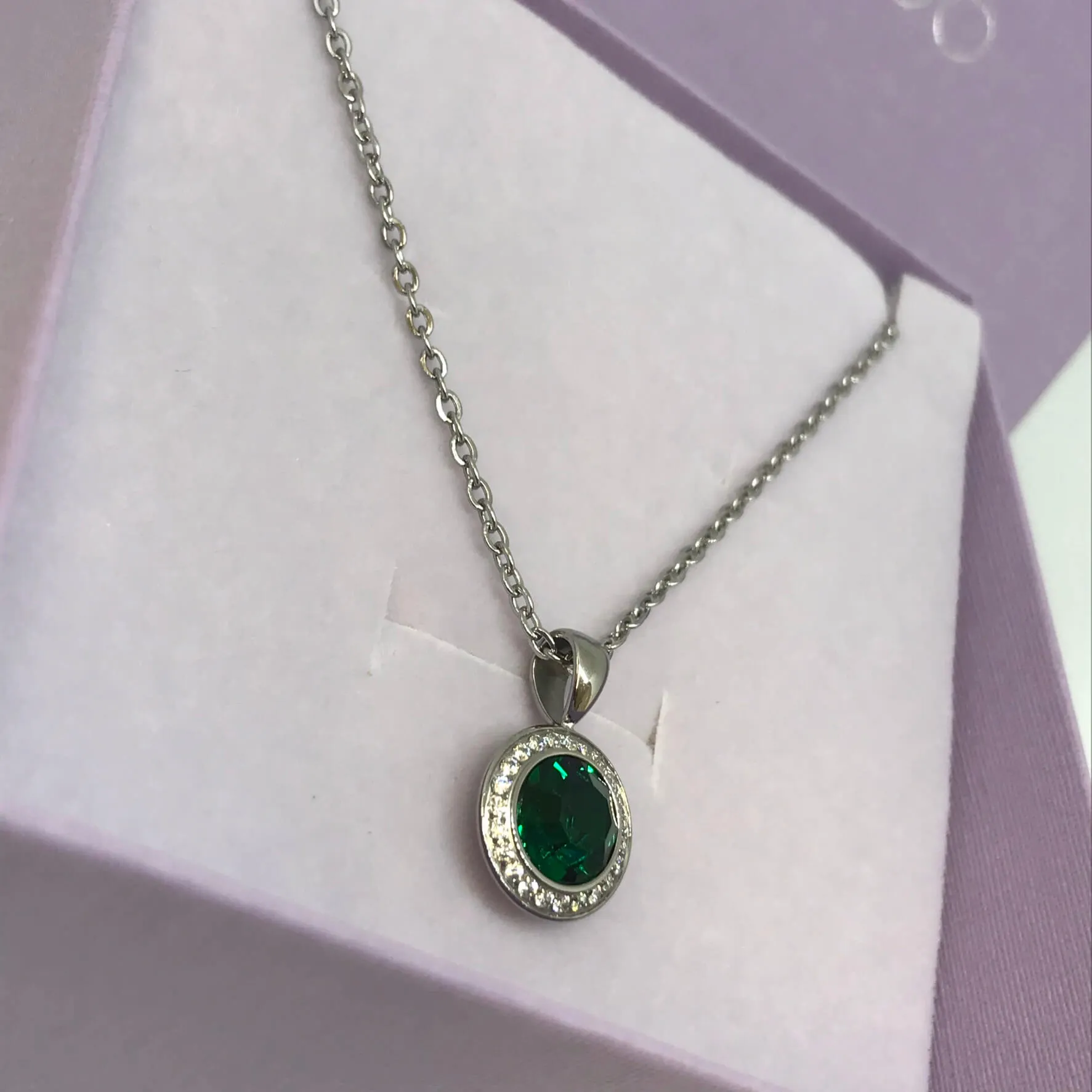 Qudo Tondo Deluxe Pendant Silver Necklace - Emerald
