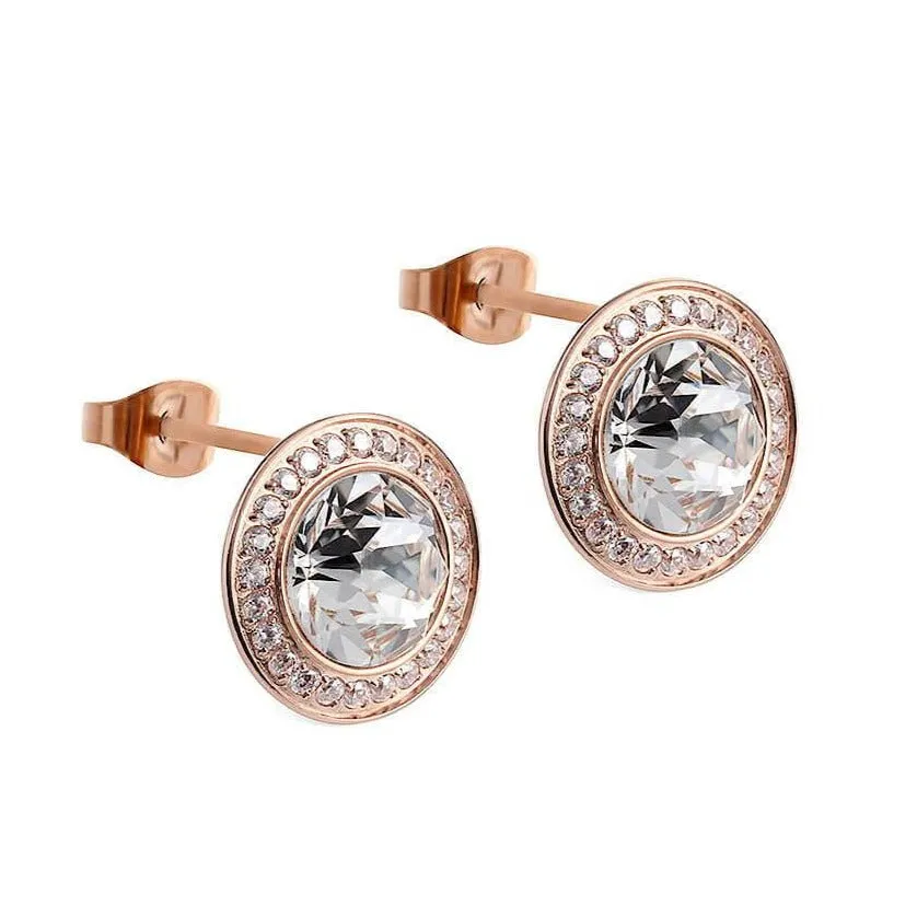 Qudo Tondo Deluxe Rose Gold Earrings - Clear