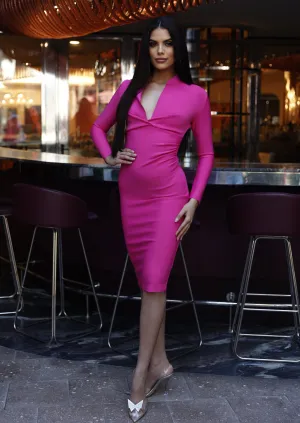 "CAMILA" FUCHSIA  LONG SLEEVE MIDI DRESS