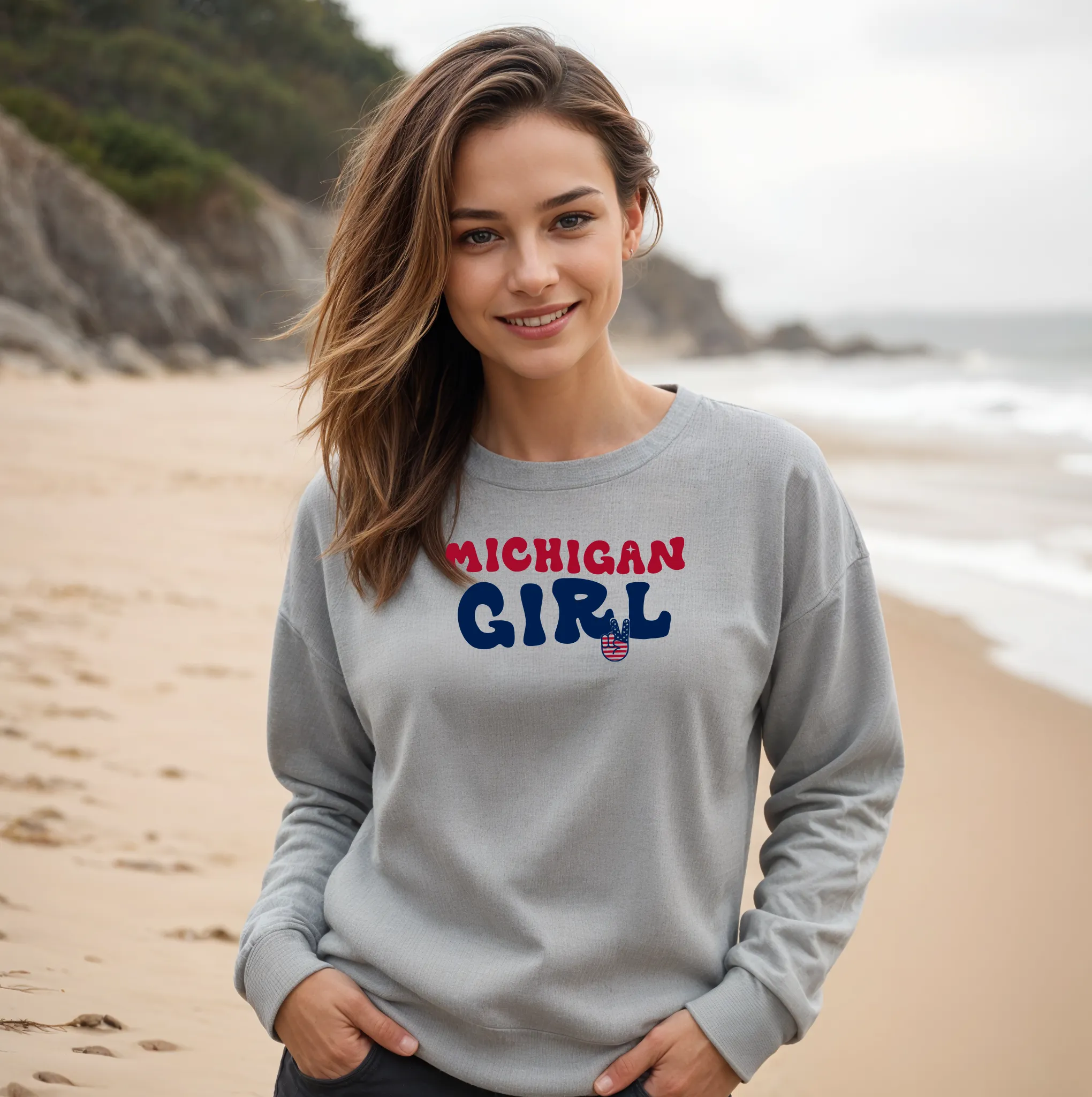 "Michigan Girl Peace" Relaxed Fit Classic Crew Unisex Sweatshirt