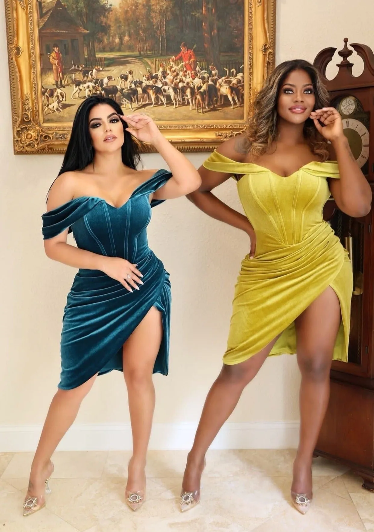 "NAIROVIS" COCKTAIL DRESS VELVET OFF SHOULDER SLEEVES