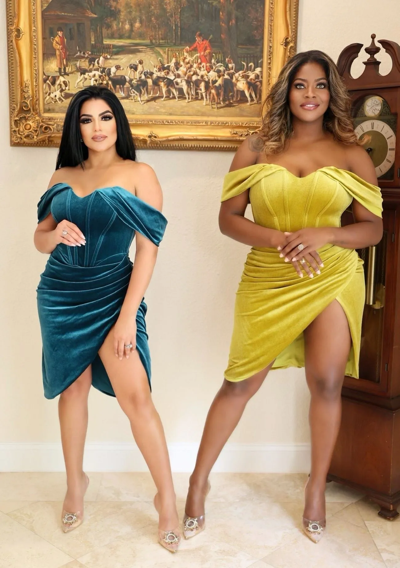 "NAIROVIS" COCKTAIL DRESS VELVET OFF SHOULDER SLEEVES