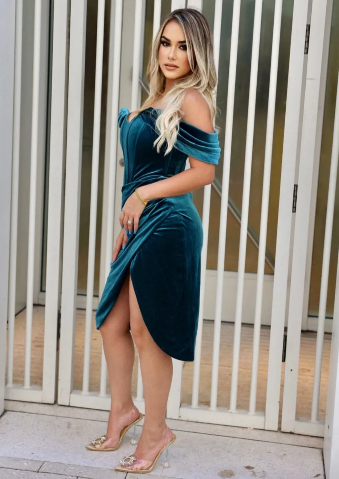 "NAIROVIS" COCKTAIL DRESS VELVET OFF SHOULDER SLEEVES