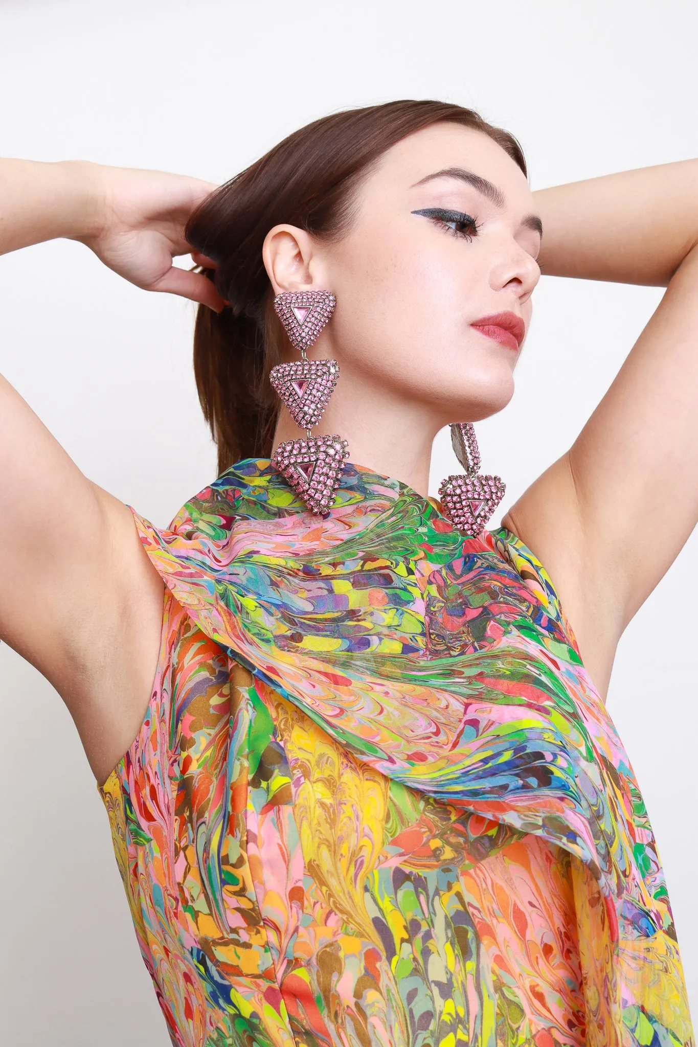 Rhinestone Triangle Tier Drop Earrings