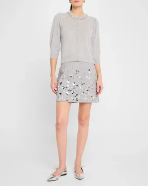 Rhinestone-Trim Cashmere Cardigan