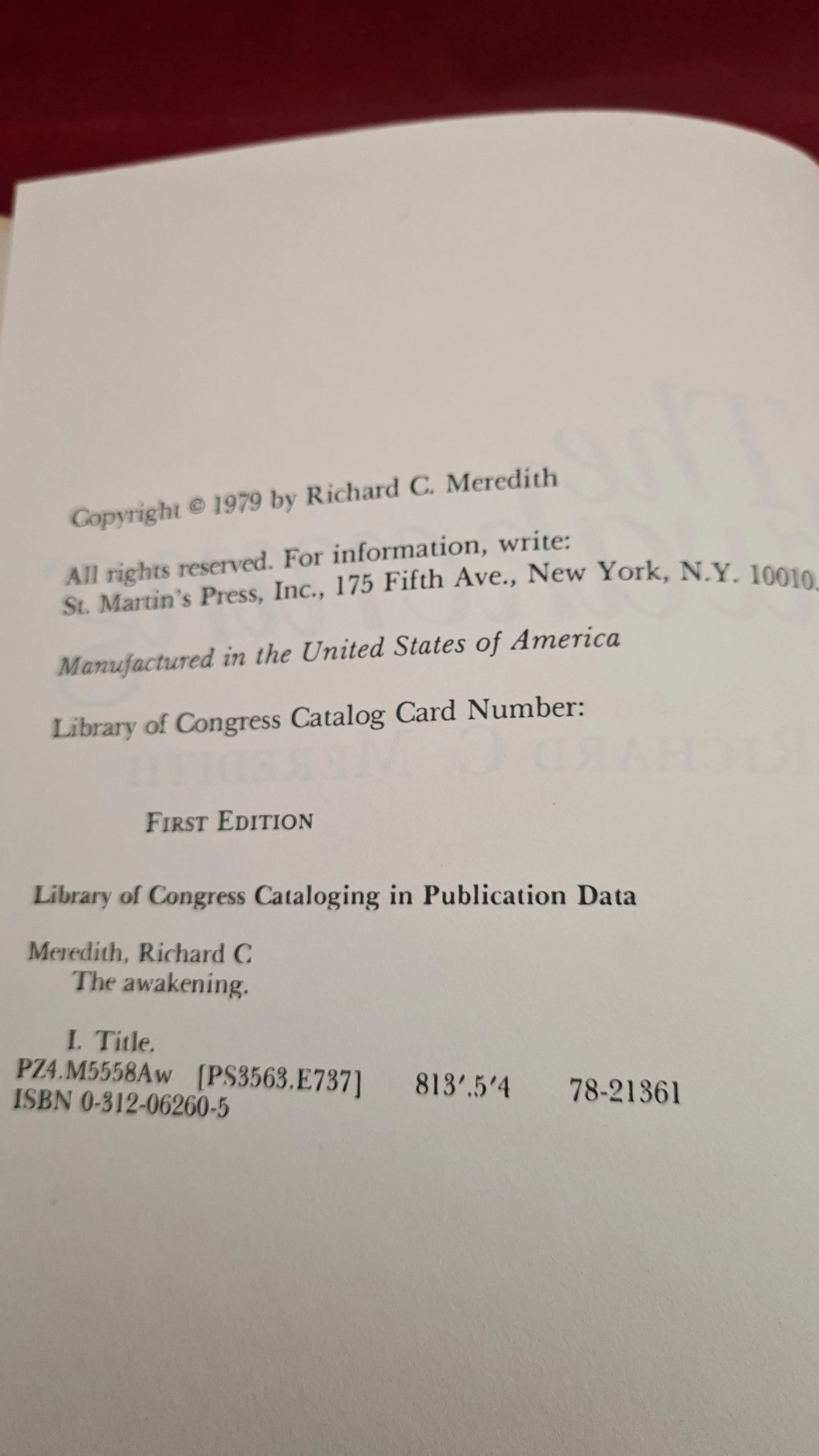 Richard C Meredith - The Awakening, St. Martin's Press, 1979, First Edition