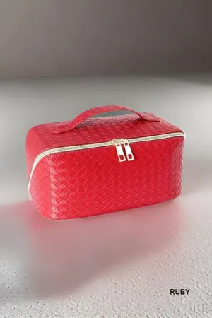Ruby Red Woven Leather Travel Case