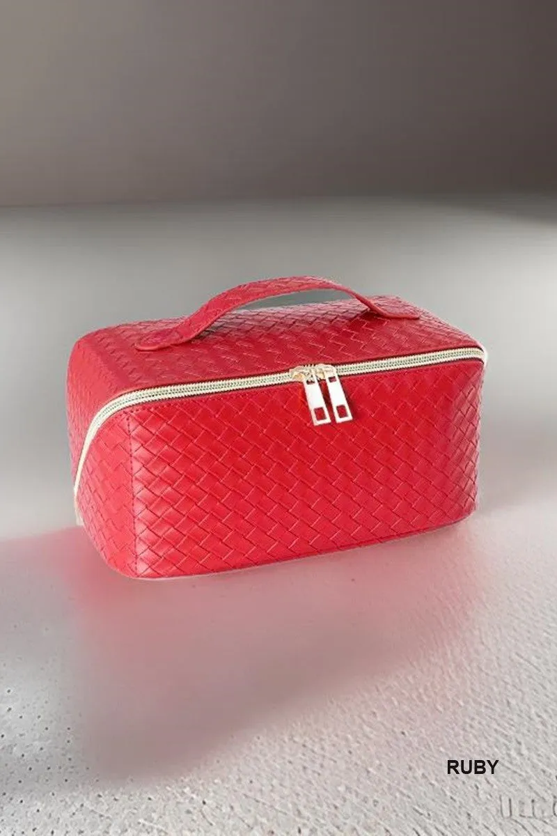 Ruby Red Woven Leather Travel Case