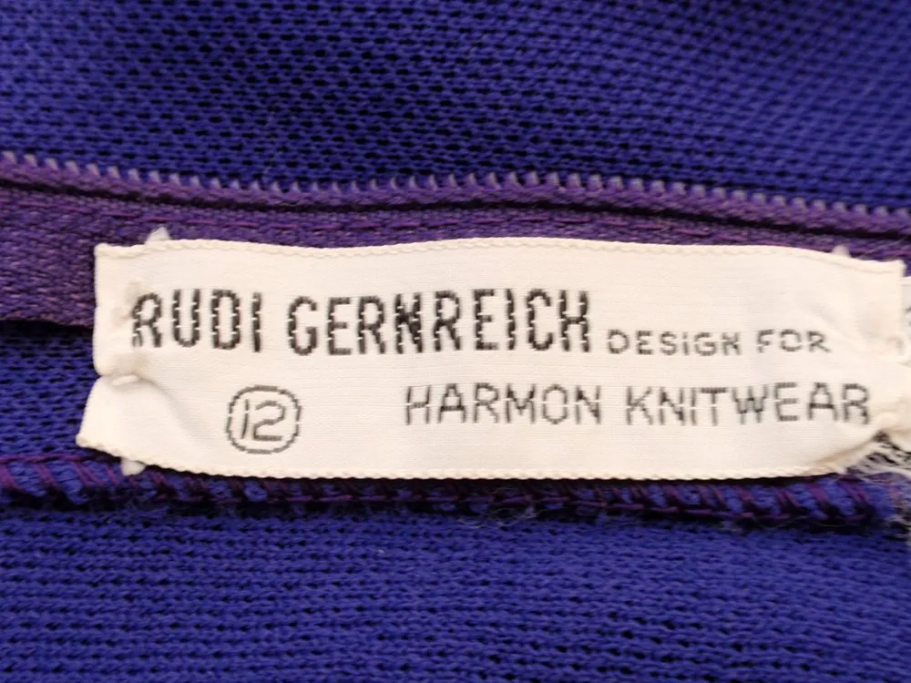 RUDI GERNREICH 1960s Vintage Purple Knit V-Neck Mini Dress