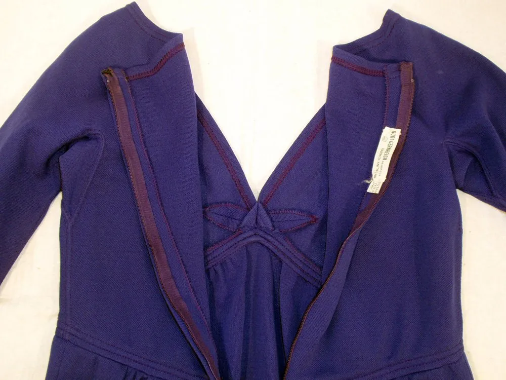 RUDI GERNREICH 1960s Vintage Purple Knit V-Neck Mini Dress