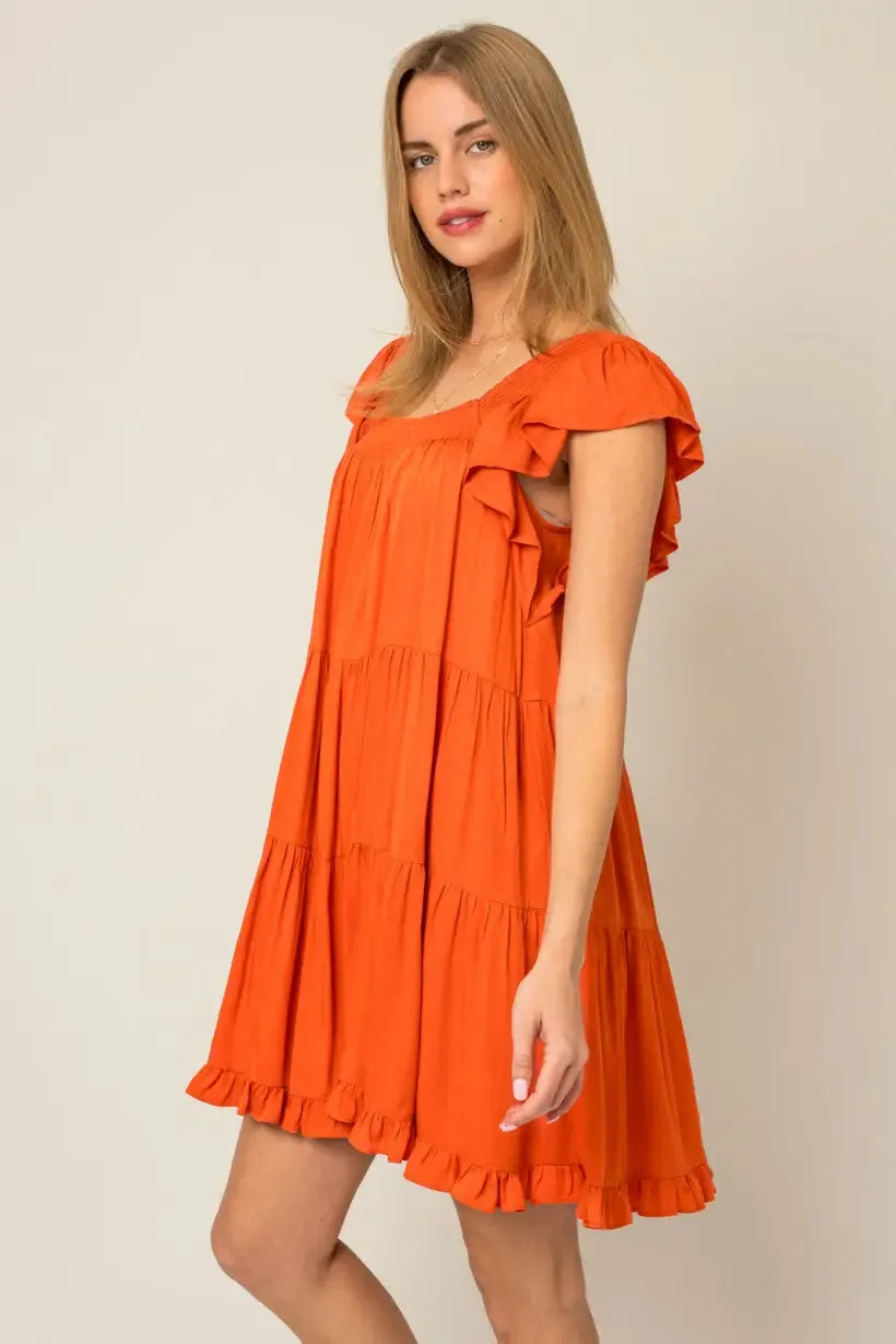 RUFFLE SLEEVES TIERED MINI DRESS
