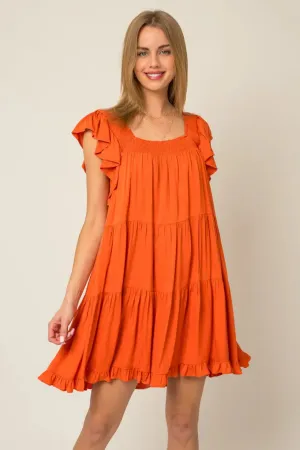 RUFFLE SLEEVES TIERED MINI DRESS