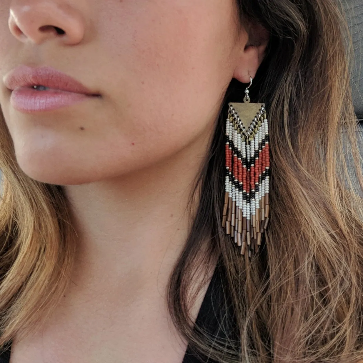 Sabina Orange Chevron Seed Bead Earrings