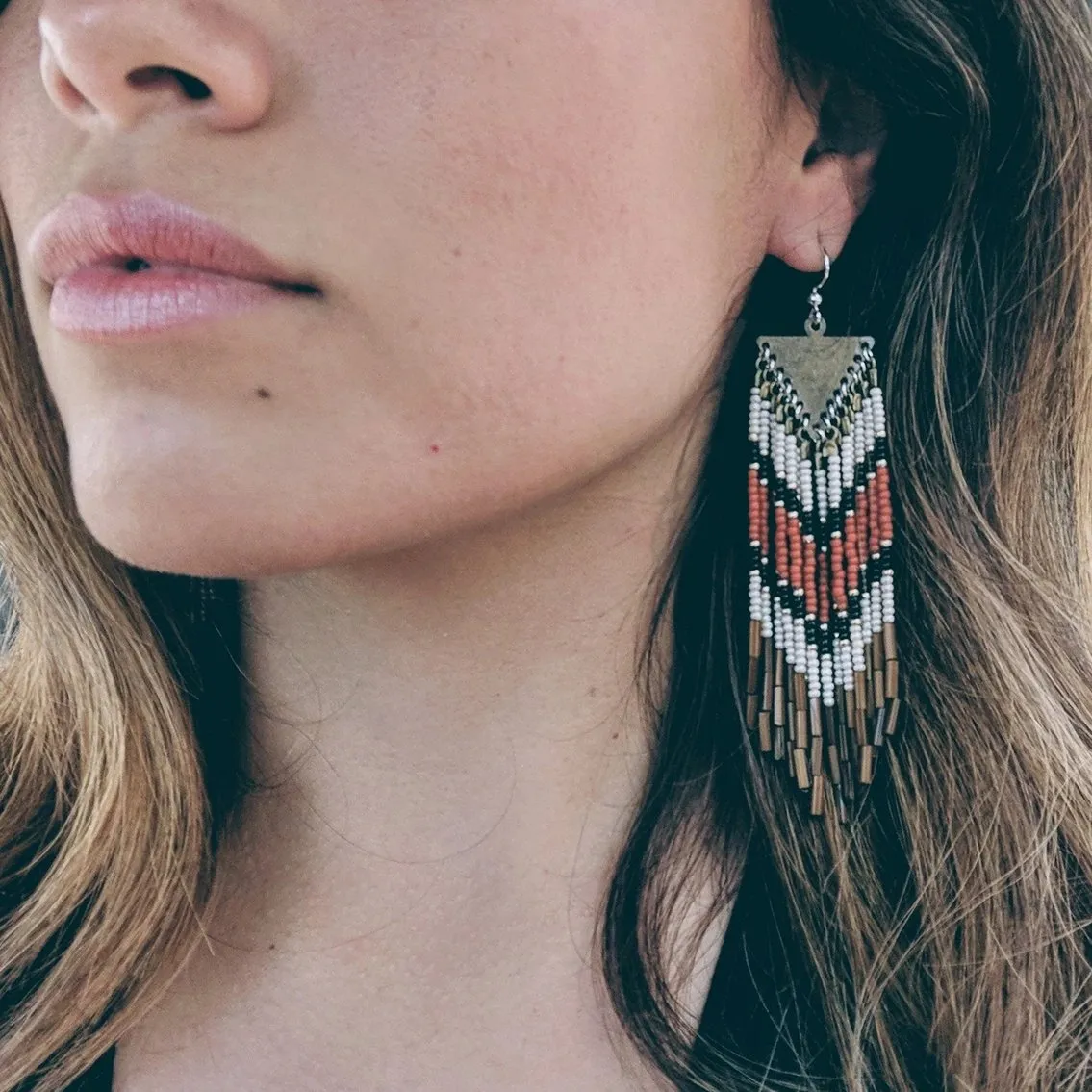Sabina Orange Chevron Seed Bead Earrings