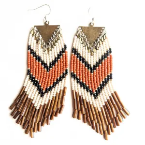 Sabina Orange Chevron Seed Bead Earrings
