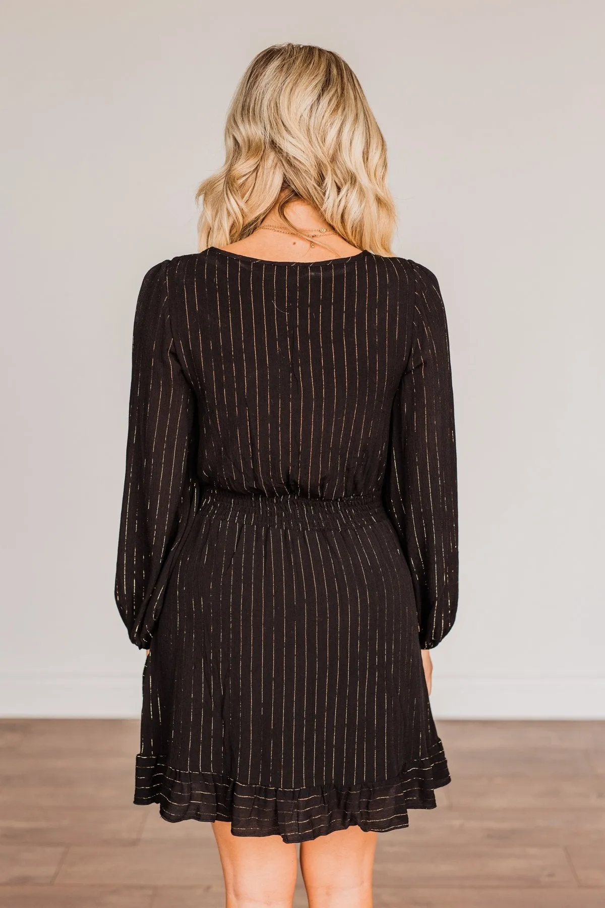 Shining Star Long Sleeve Dress- Black & Gold