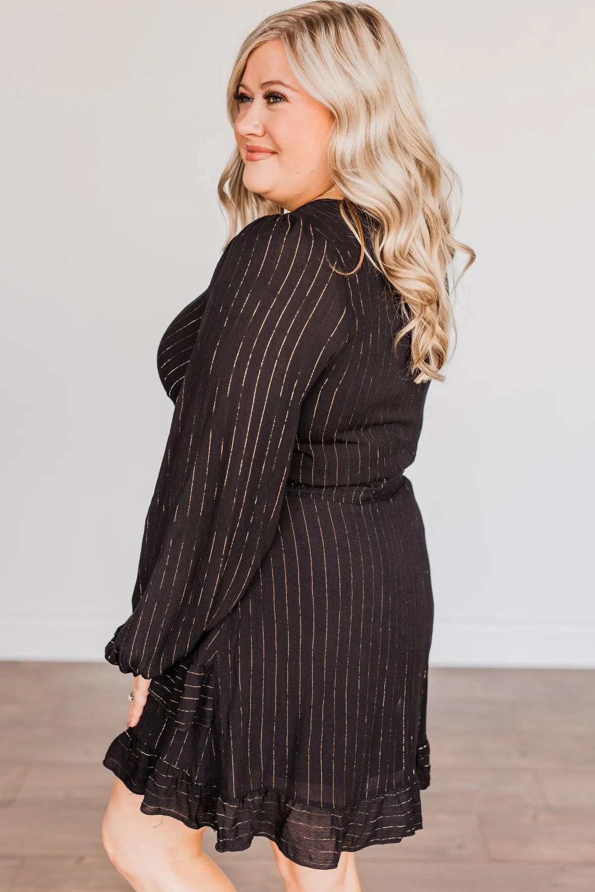 Shining Star Long Sleeve Dress- Black & Gold