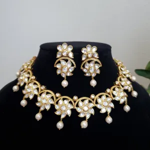 Silver Foil Kundan Flower Design Necklace Set A41