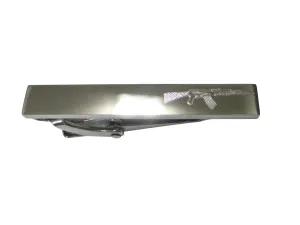 Silver Toned Etched Sleek AK47 Rifle Skinny Tie Clip