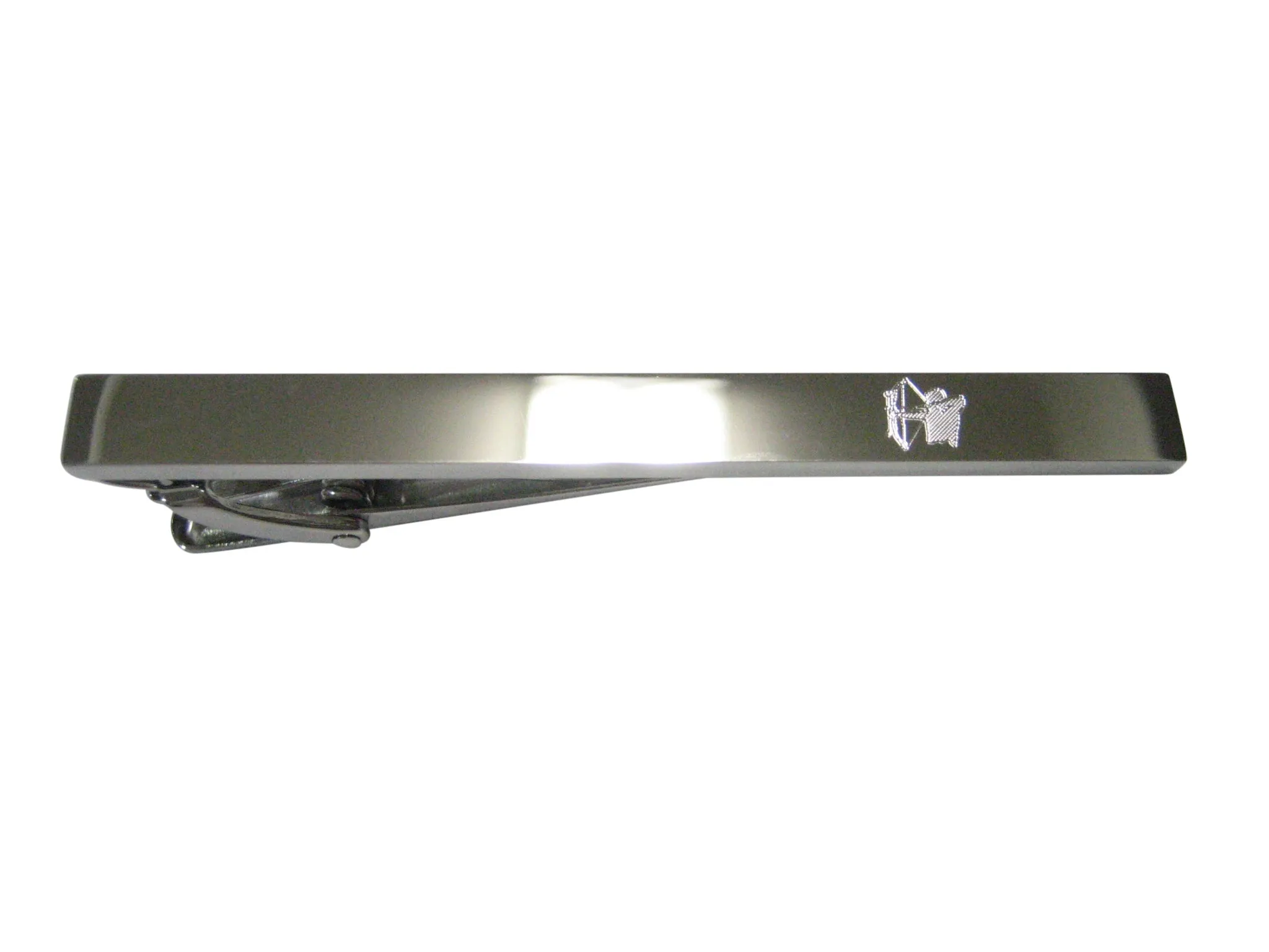 Silver Toned Etched Sleek Archer Tie Clip