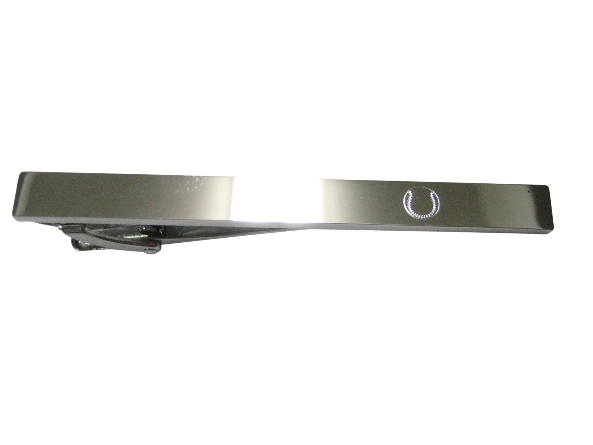 Silver Toned Etched Sleek Baseball Tie Clip
