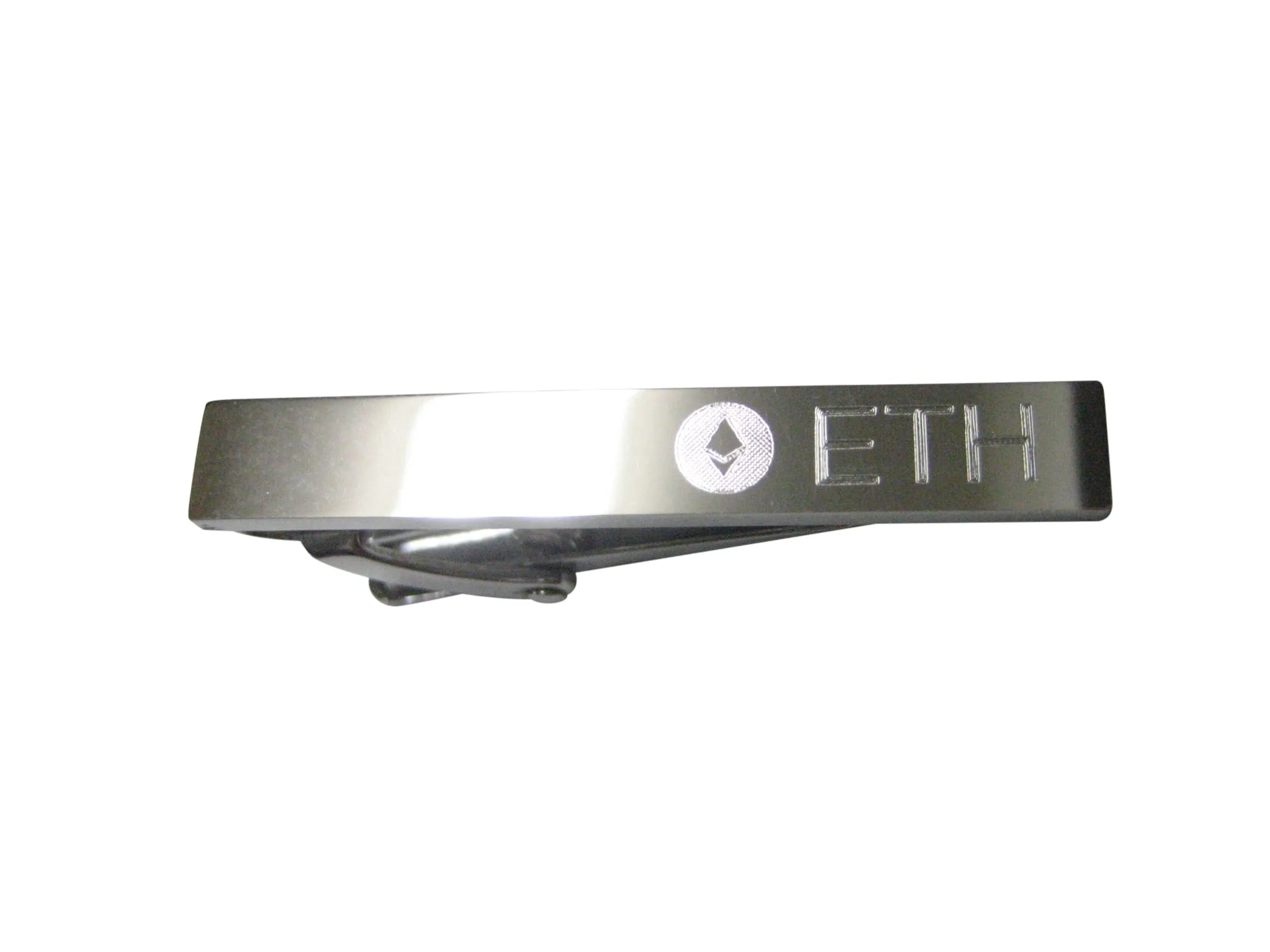 Silver Toned Etched Sleek Ethereum Coin Cryptocurrency Blockchain Skinny Tie Clip