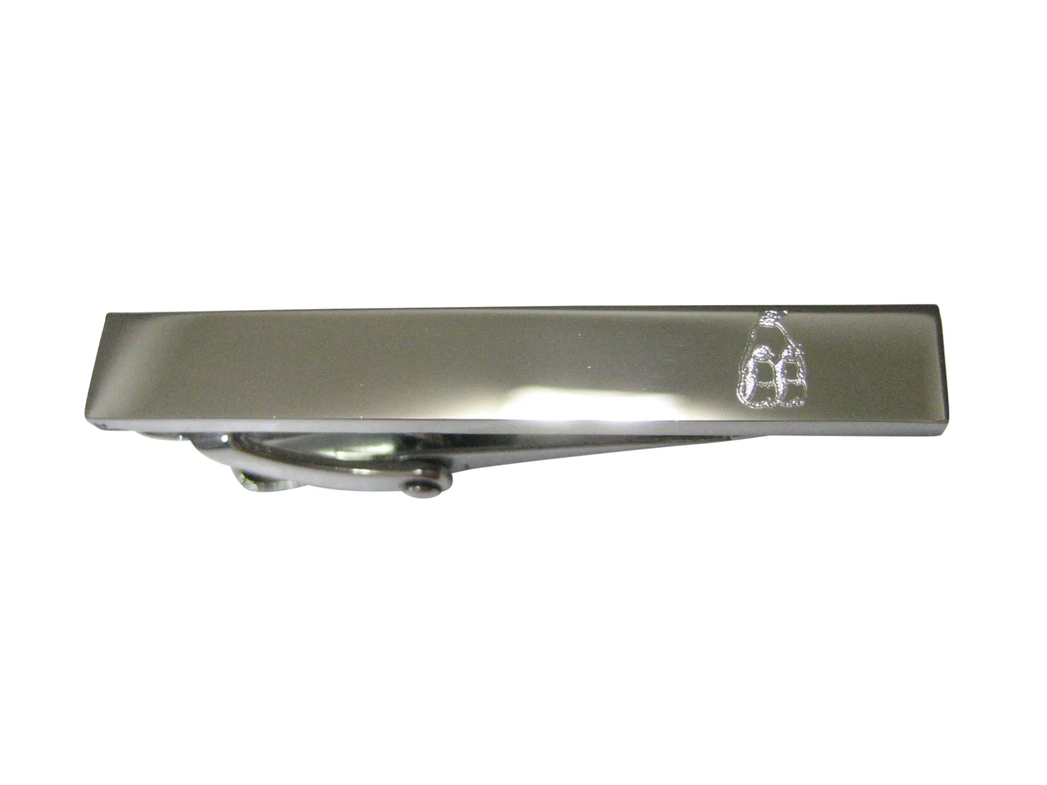 Silver Toned Etched Sleek Family of Penguin Birds Skinny Tie Clip