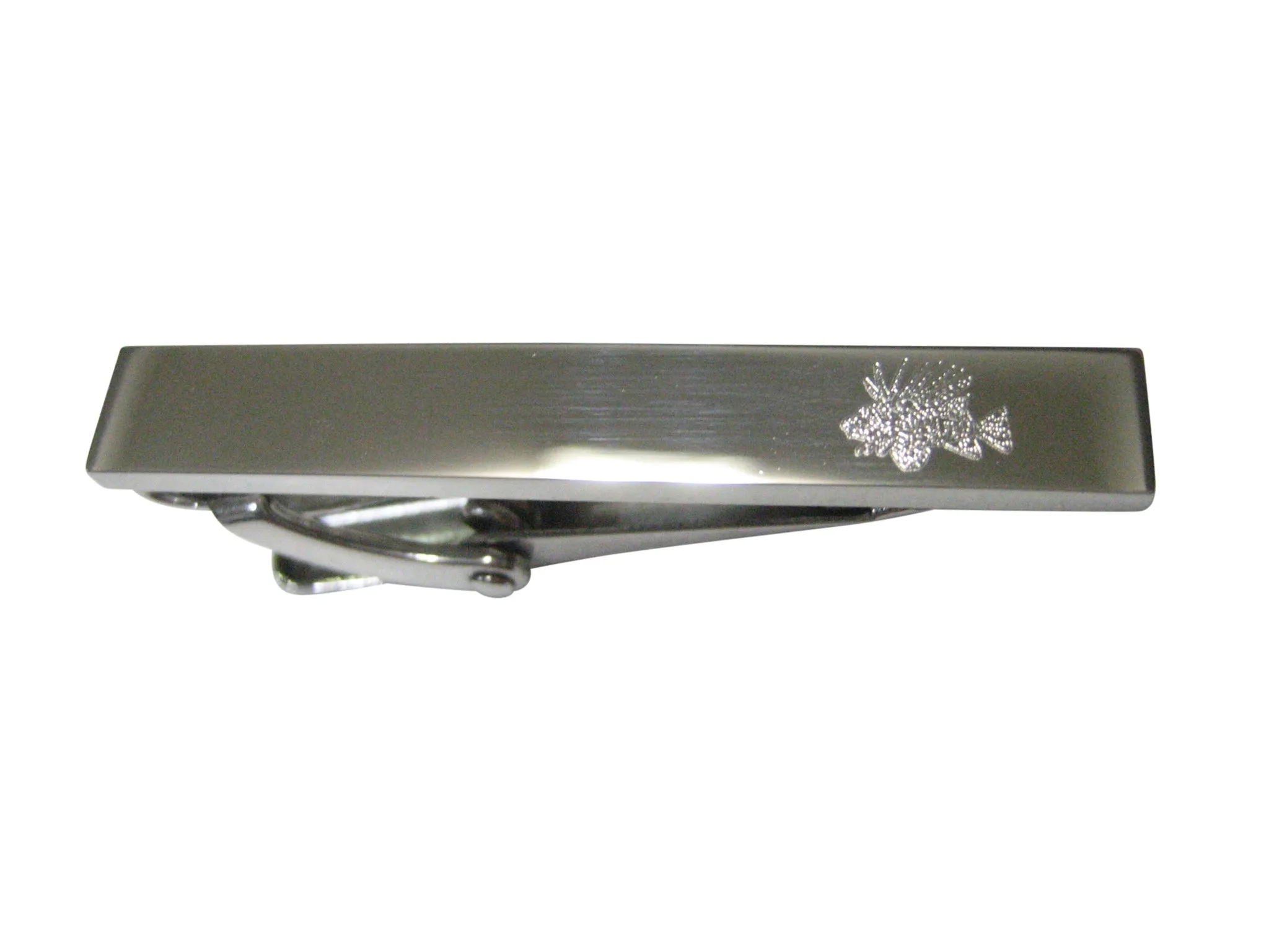 Silver Toned Etched Sleek Lion Fish Skinny Tie Clip