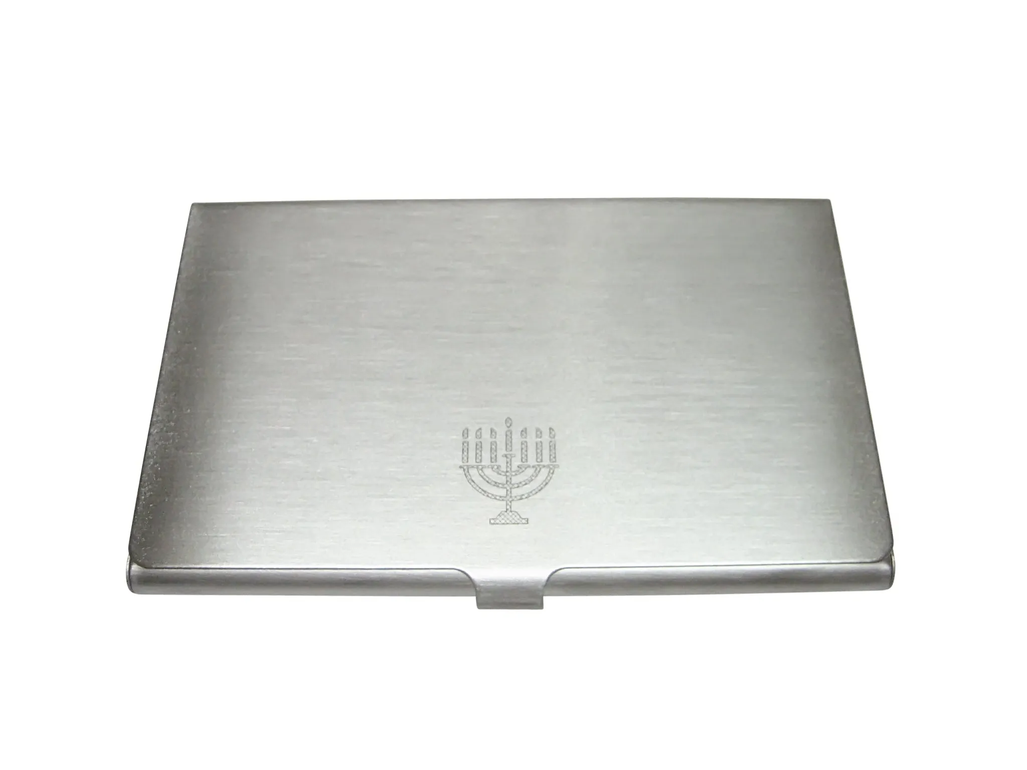 Silver Toned Etched Sleek Menorah Business Card Holder