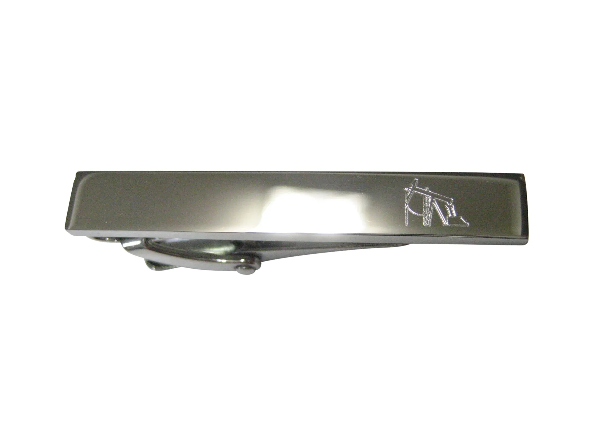 Silver Toned Etched Sleek Oil Drill Skinny Tie Clip