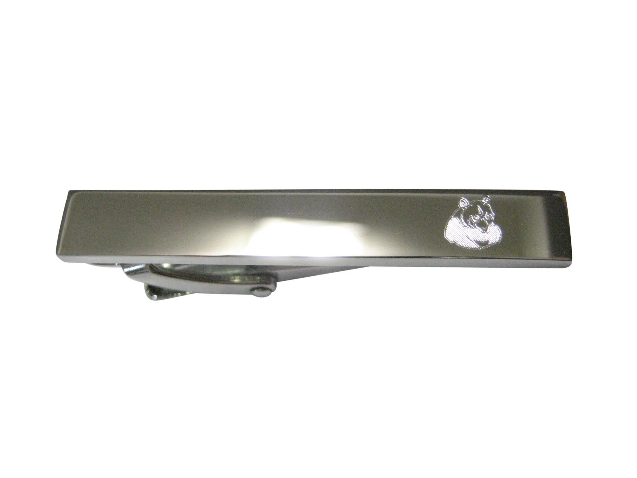 Silver Toned Etched Sleek Panda Bear Skinny Tie Clip