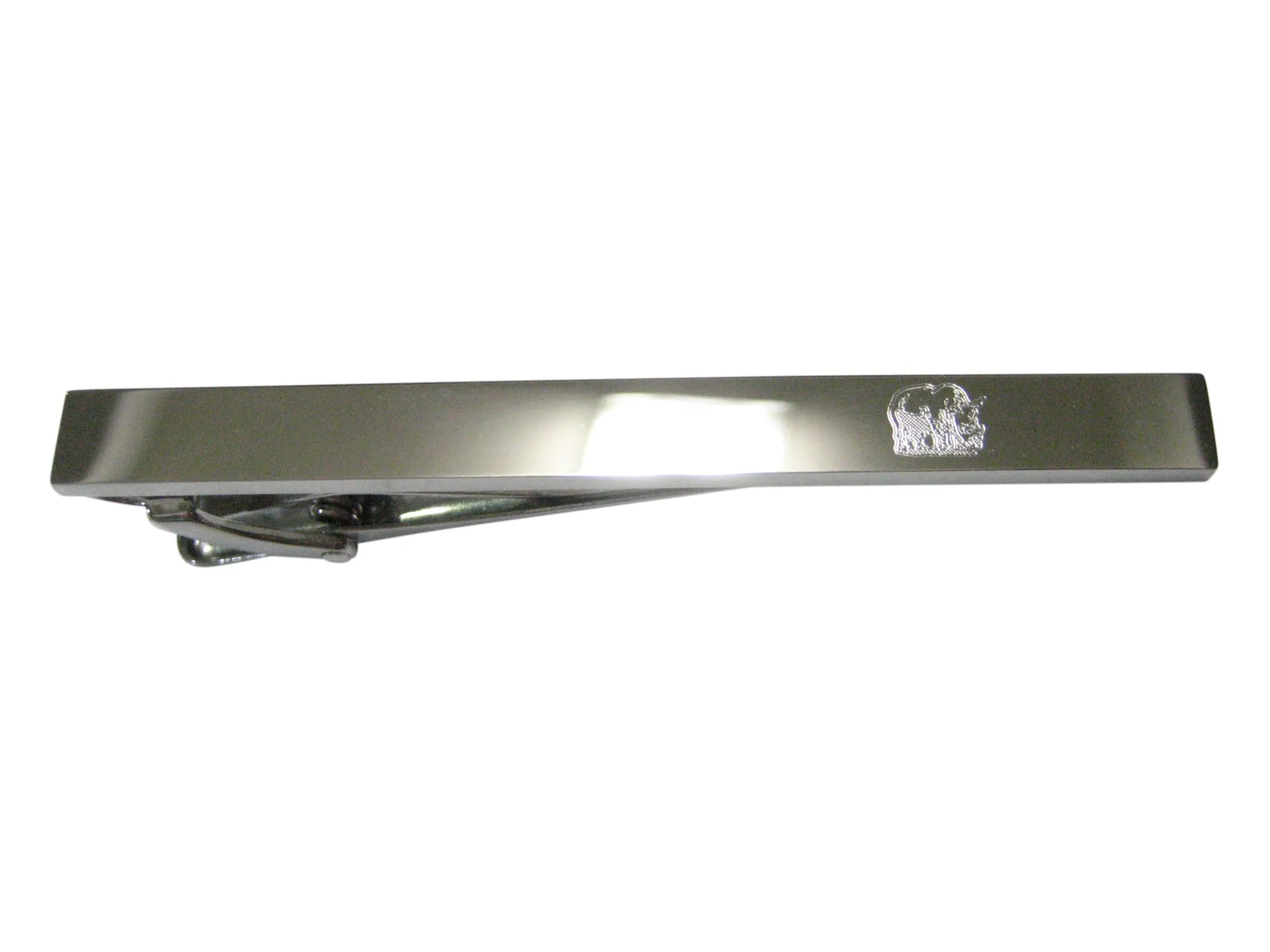 Silver Toned Etched Sleek Rhino Tie Clip
