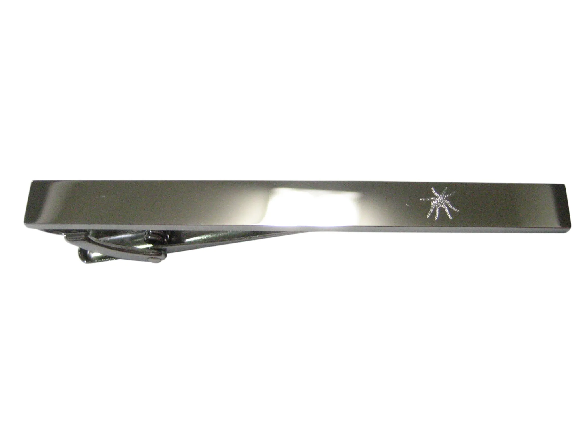 Silver Toned Etched Sleek Side Facing Spider Tie Clip