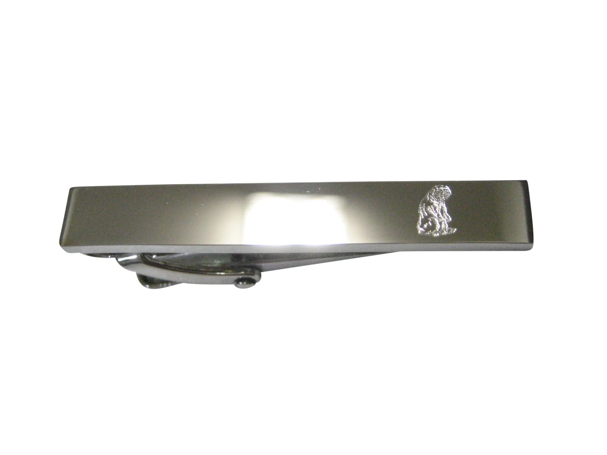 Silver Toned Etched Sleek Standing Beaver Skinny Tie Clip