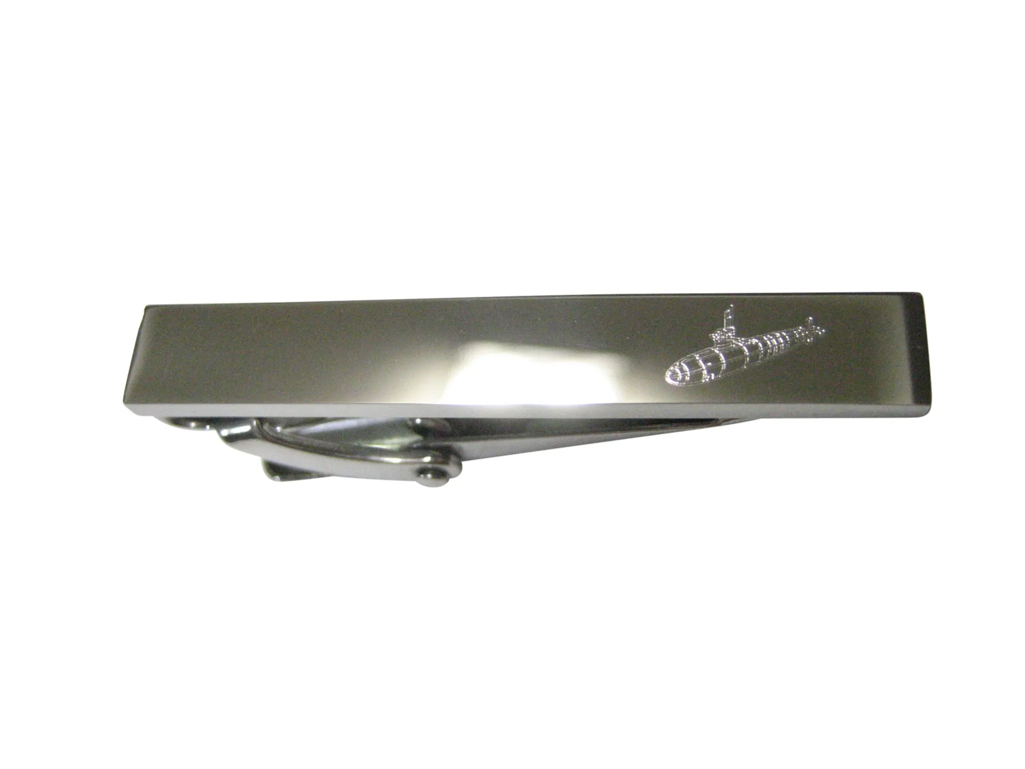 Silver Toned Etched Sleek Submarine Skinny Tie Clip