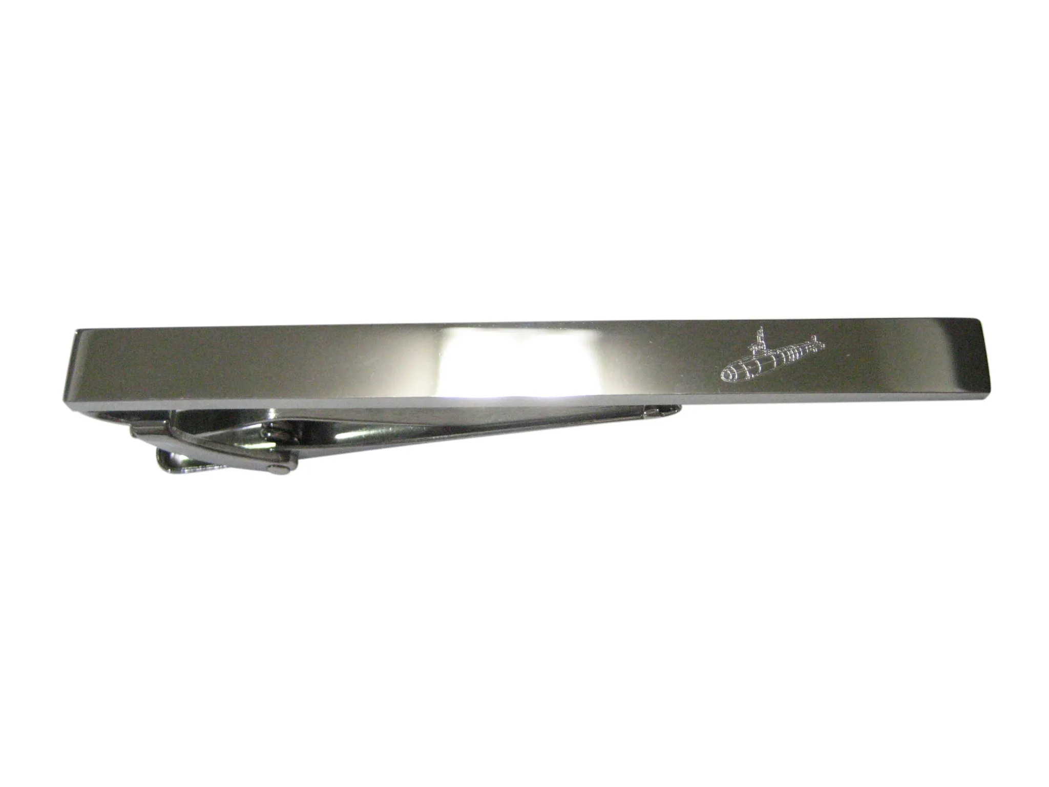 Silver Toned Etched Sleek Submarine Tie Clip