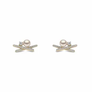 Sleek Akoya Pearl and Diamond Earrings in 18ct Gold