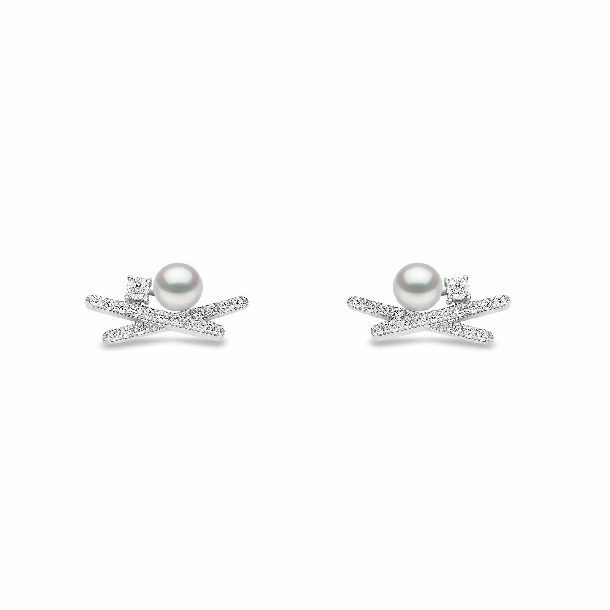 Sleek Akoya Pearl and Diamond Earrings in 18ct Gold