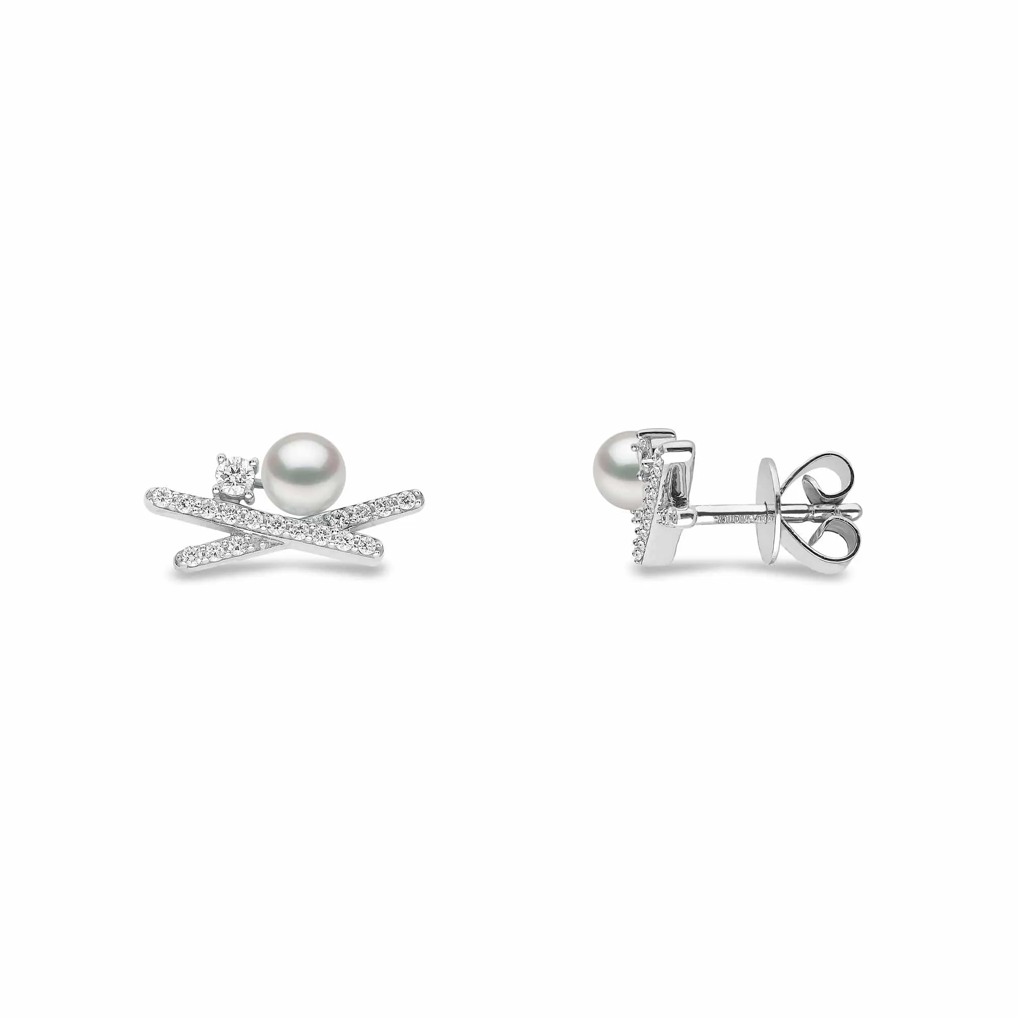 Sleek Akoya Pearl and Diamond Earrings in 18ct Gold